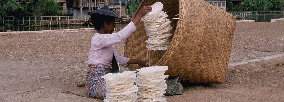 Rice crackers in Myanmar Burma