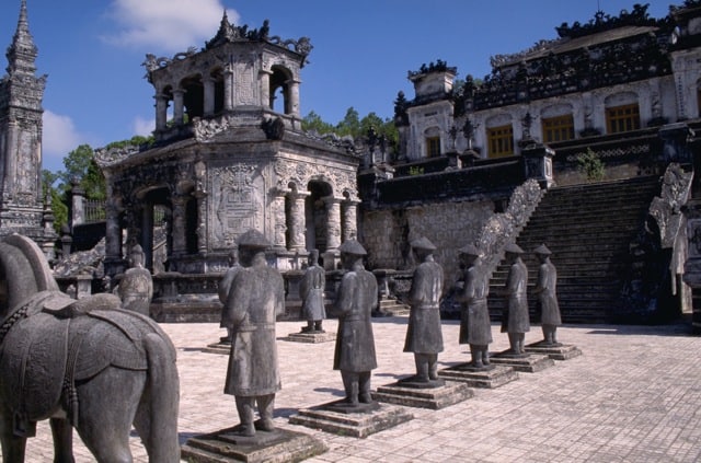 Statuary outside Khai Dinh tomb in Hue Vietnam